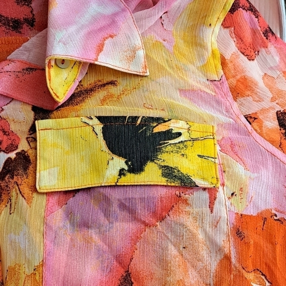 Fever Multi Colored Floral Sheer Blouse     Size M - Picture 10 of 12
